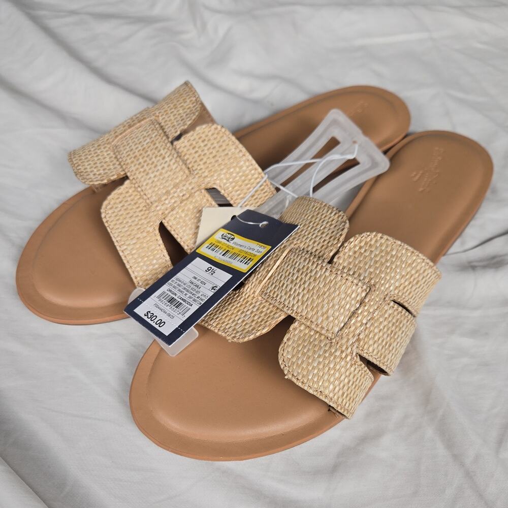 #61 Universal Thread Women's Woven Strap Slide Sandals Tan Beige Size 9.5